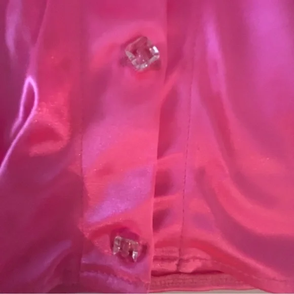 Deviations Vintage Hot Pink Barbie Top Button Down  Small Rare Crystal Bead - Picture 5 of 13
